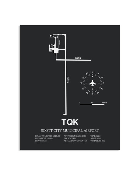 Gray Framed Scott City Municipal Airport layout wall art poster