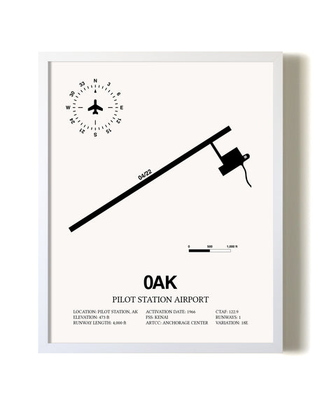 Pilot Station Airport airport map poster in oak frame
