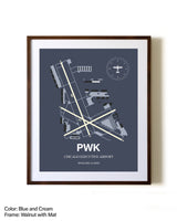 Chicago Executive Airport aviation print in walnut frame with mat