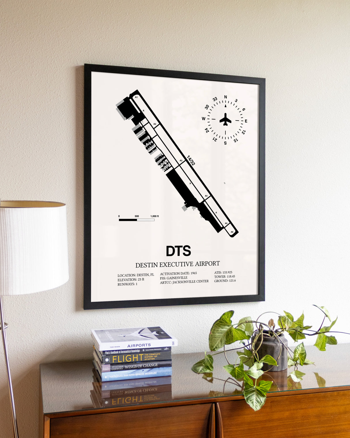 Destin Executive Airport aviation wall décor in black wood frame