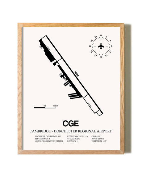 Cambridge-Dorchester Regional Airport framed print in natural wood frame