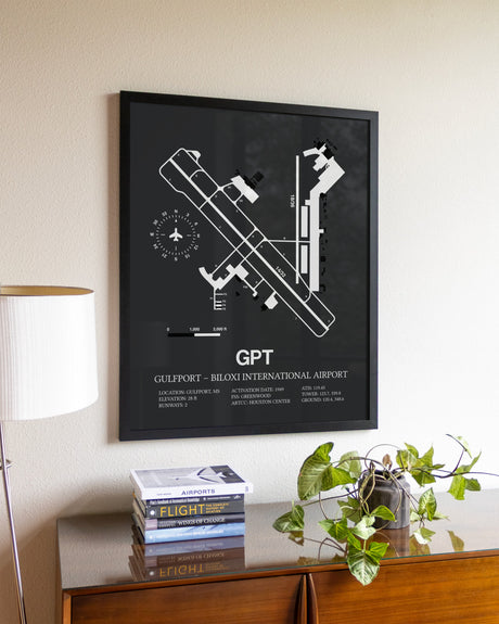 Gray Framed Gulfport-Biloxi International Airport wall art poster in black frame