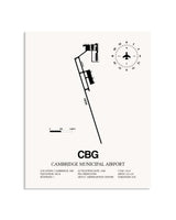 Gray Cambridge Municipal Airport framed poster displayed in an airplane hangar