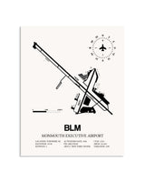 Gray Monmouth Executive Airport framed poster displayed in an airplane hangar