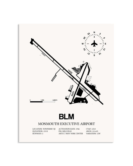 Gray Monmouth Executive Airport framed poster displayed in an airplane hangar