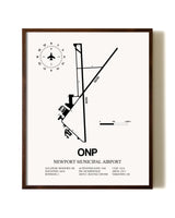 Newport Municipal Airport aviation print in walnut frame
