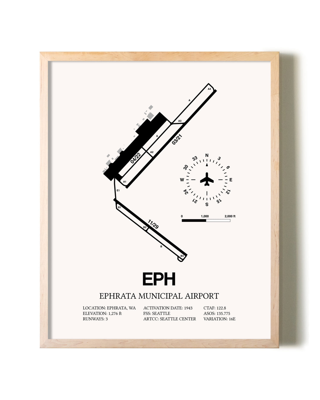 Ephrata Municipal Airport framed wall art in white frame