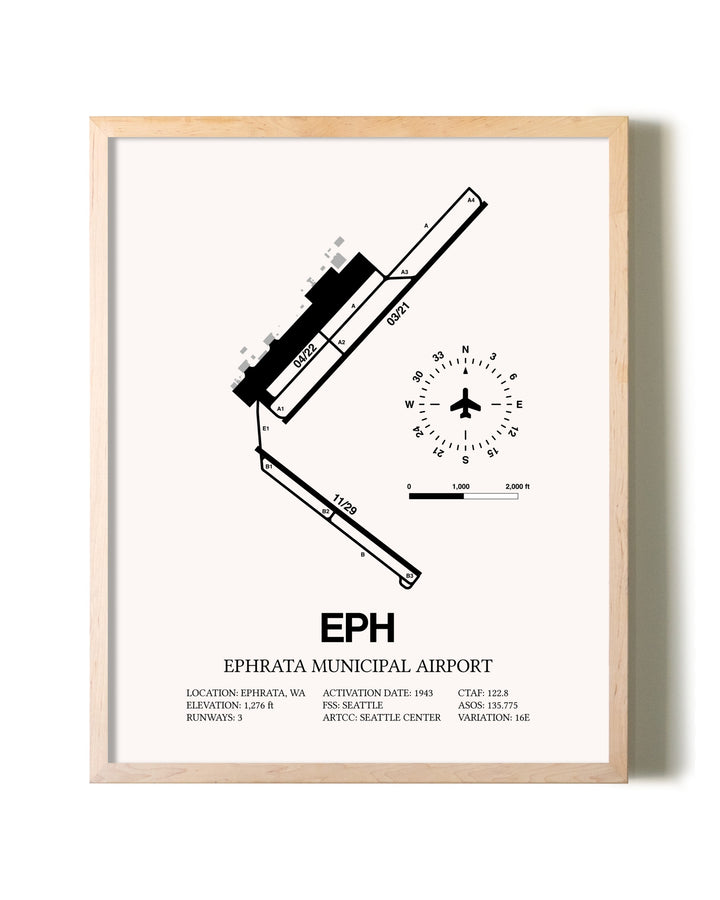 Ephrata Municipal Airport framed wall art in white frame