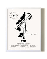 Teterboro Airport airport map poster in oak frame