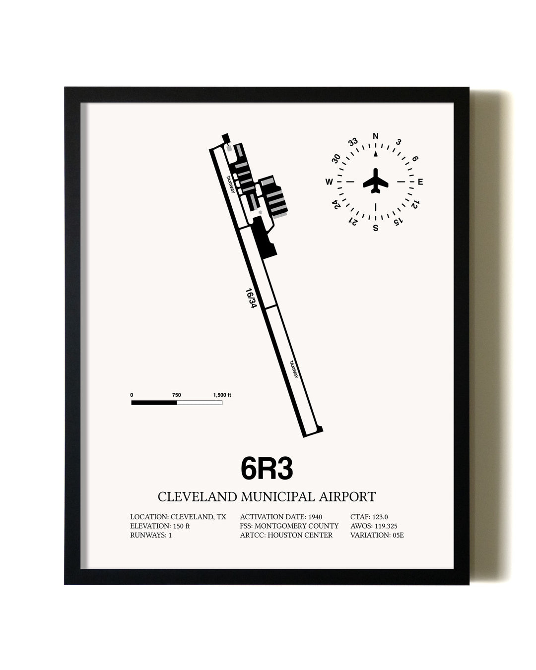 Framed Cleveland Municipal Airport wall art poster in black frame
