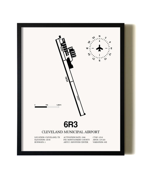 Framed Cleveland Municipal Airport wall art poster in black frame
