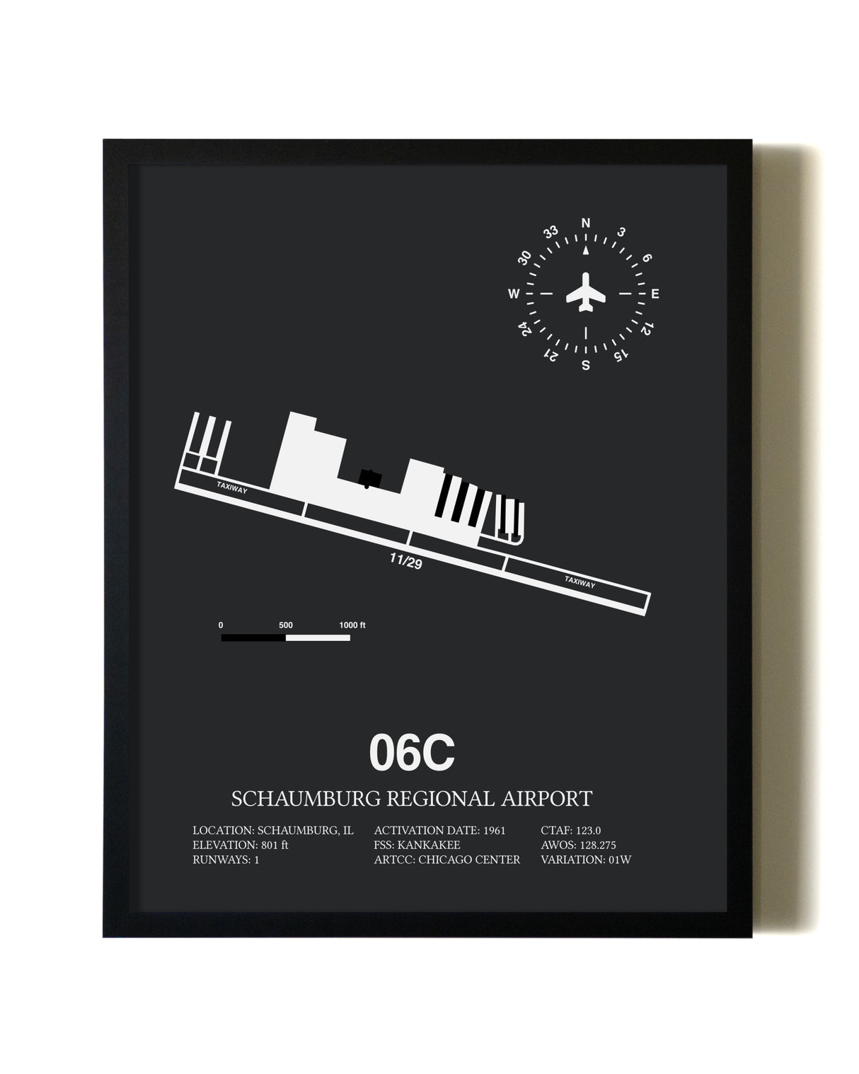 Unframed Schaumburg Regional Airport map print poster