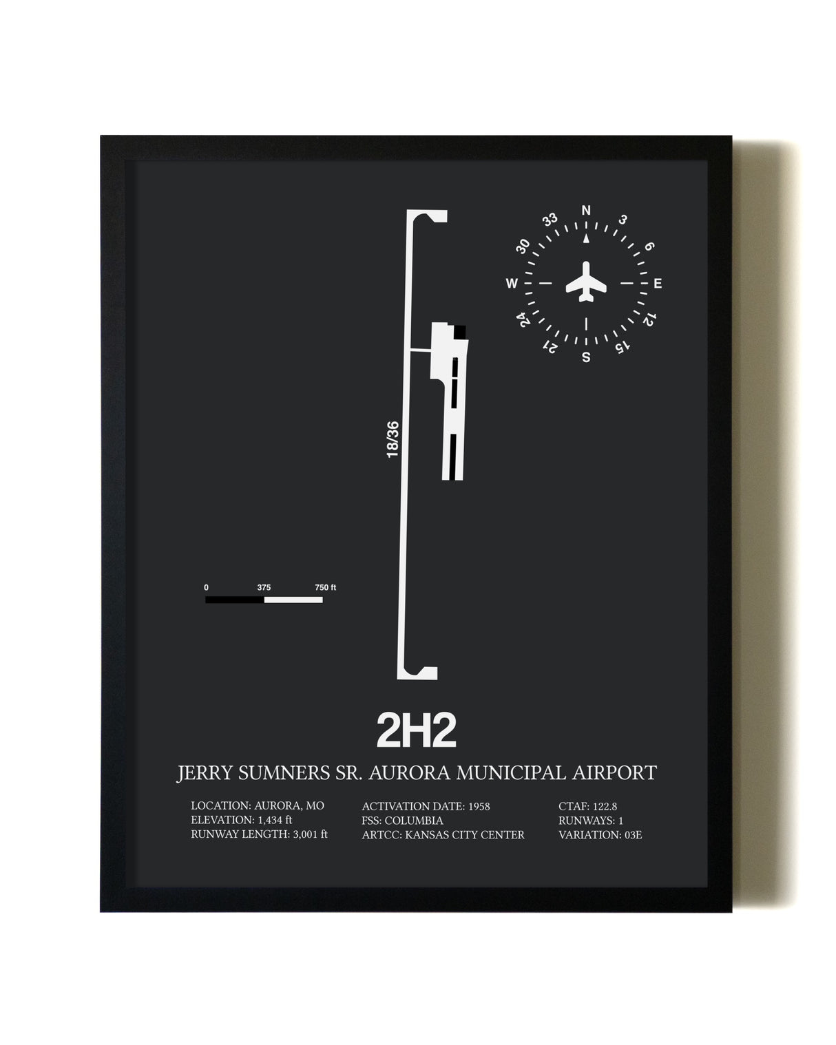 Unframed Jerry Sumners Sr. Aurora Municipal Airport map print poster