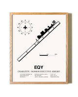 Charlotte-Monroe Executive Airport framed print in natural wood frame