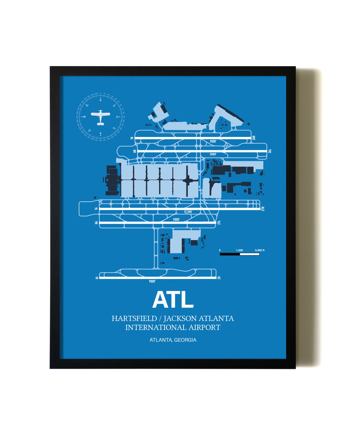 Sky Blue Hartsfield/Jackson Atlanta International Airport aviation wall décor in black wood frame
