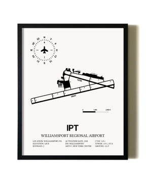 Framed Williamsport Regional Airport wall art poster in black frame