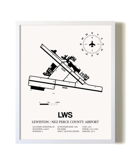Lewiston / Nez Perce County Airport airport map poster in oak frame