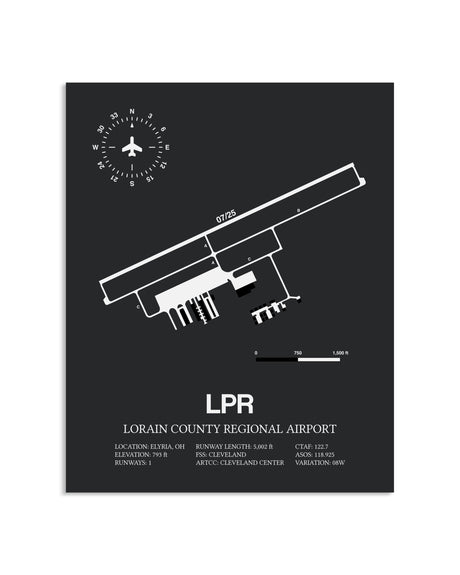 Gray Framed Lorain County Regional Airport layout wall art poster
