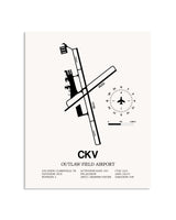 Gray Outlaw Field Airport framed poster displayed in an airplane hangar