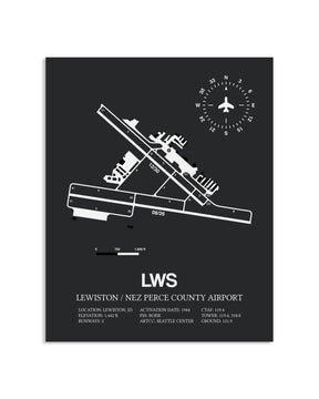 Gray Framed Lewiston / Nez Perce County Airport layout wall art poster