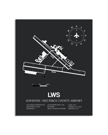 Gray Framed Lewiston / Nez Perce County Airport layout wall art poster