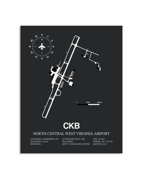 Gray Framed North Central West Virginia Airport layout wall art poster