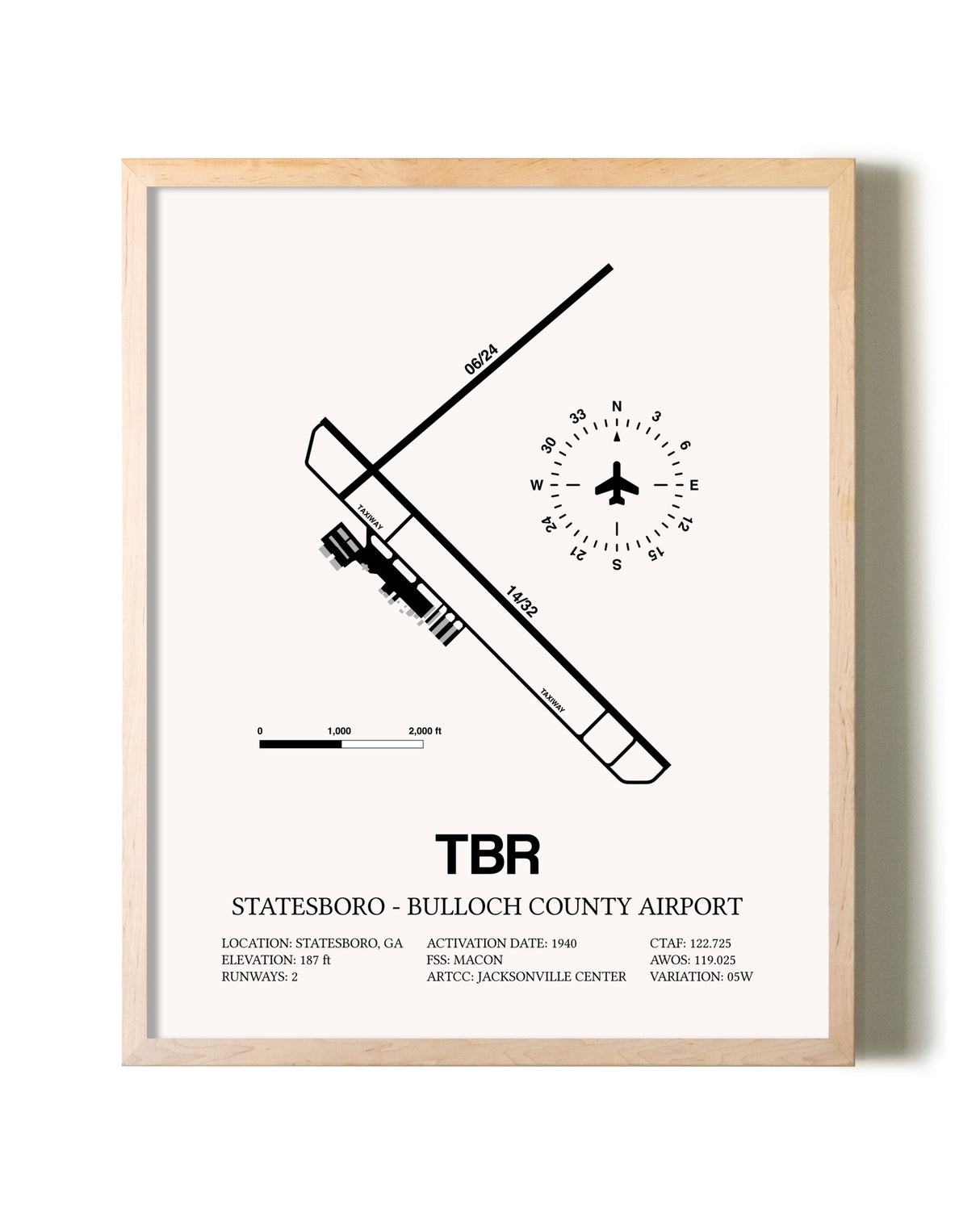 Statesboro-Bulloch County Airport framed wall art in white frame