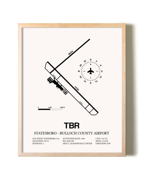 Statesboro-Bulloch County Airport framed wall art in white frame