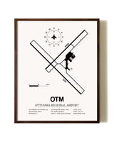 Ottumwa Regional Airport aviation print in walnut frame