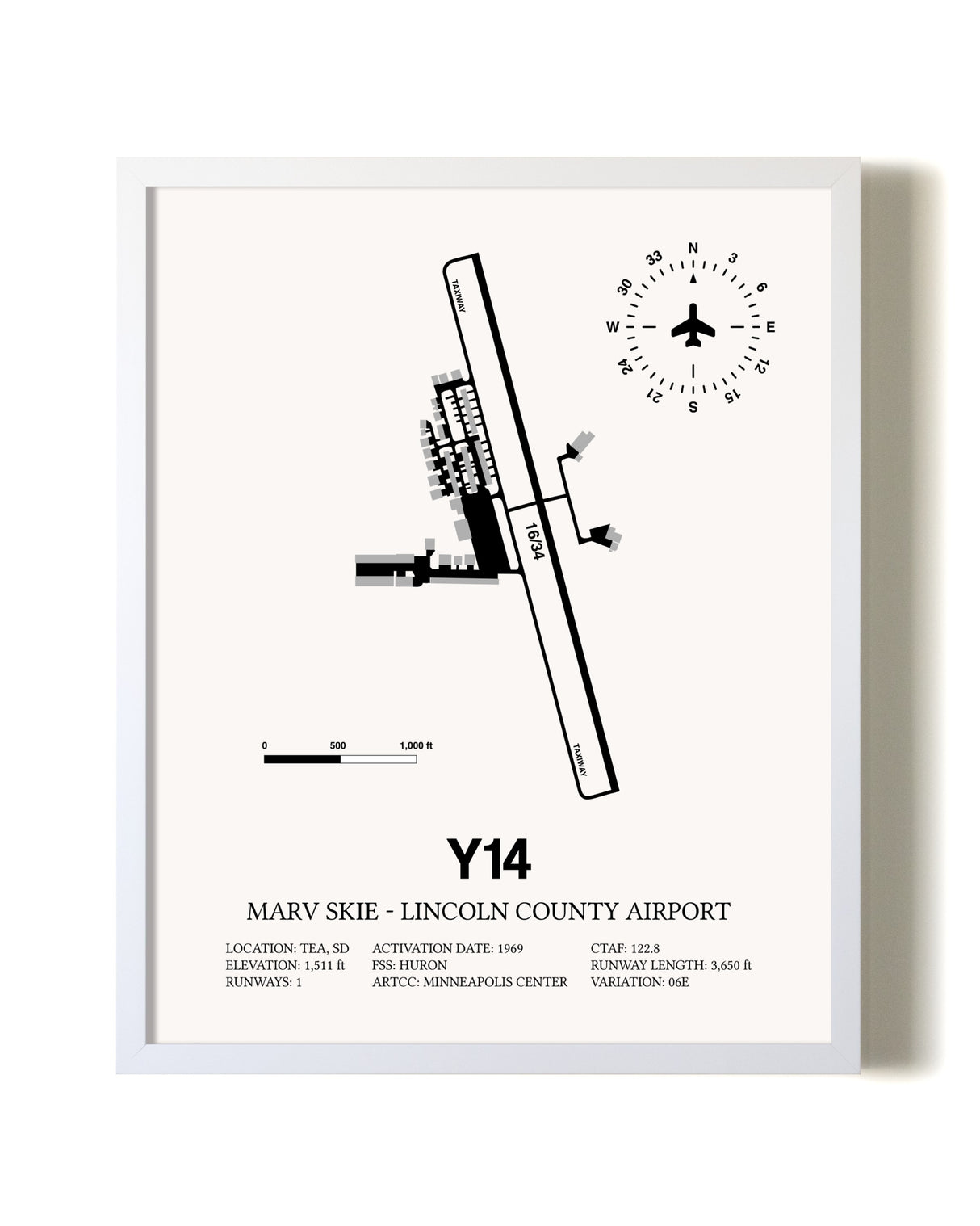 Marv Skie-Lincoln County Airport airport map poster in oak frame