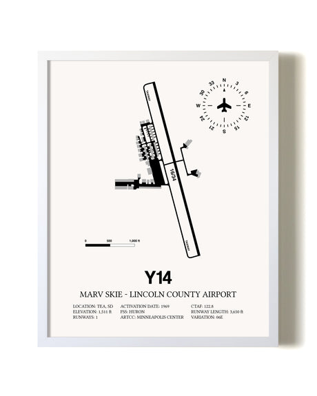 Marv Skie-Lincoln County Airport airport map poster in oak frame