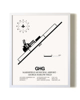 Marshfield Municipal Airport-George Harlow Field airport map poster in oak frame