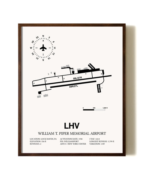 William T. Piper Memorial Airport aviation print in walnut frame