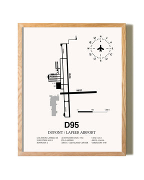 Dupont / Lapeer Airport framed print in natural wood frame