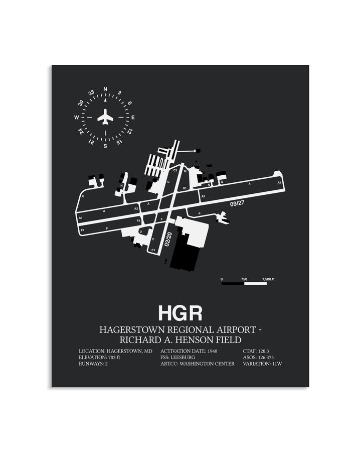 Gray Framed Hagerstown Regional Airport-Richard A. Henson Field layout wall art poster