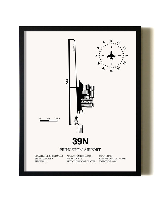 Framed Princeton Airport wall art poster in black frame