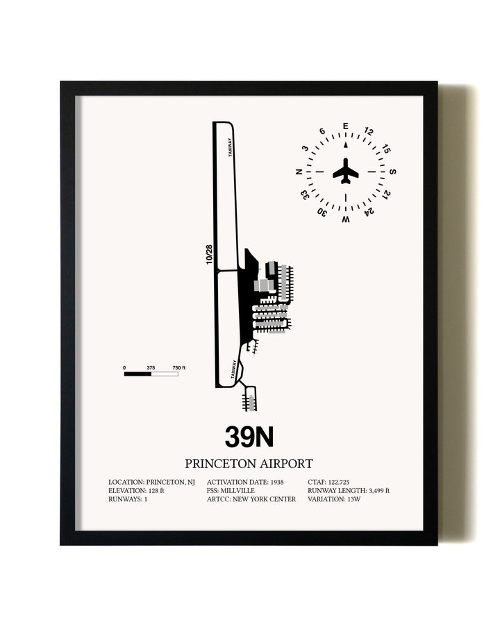 Framed Princeton Airport wall art poster in black frame