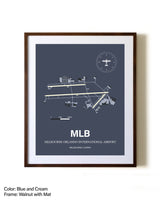 Melbourne Orlando International Airport aviation print in walnut frame with mat