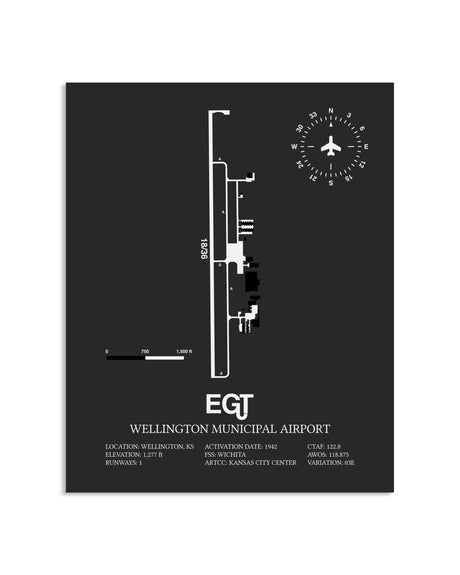 Gray Framed Wellington Municipal Airport layout wall art poster
