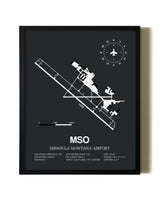 Unframed Missoula Montana Airport map print poster