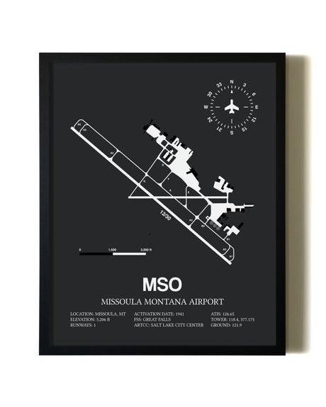 Unframed Missoula Montana Airport map print poster