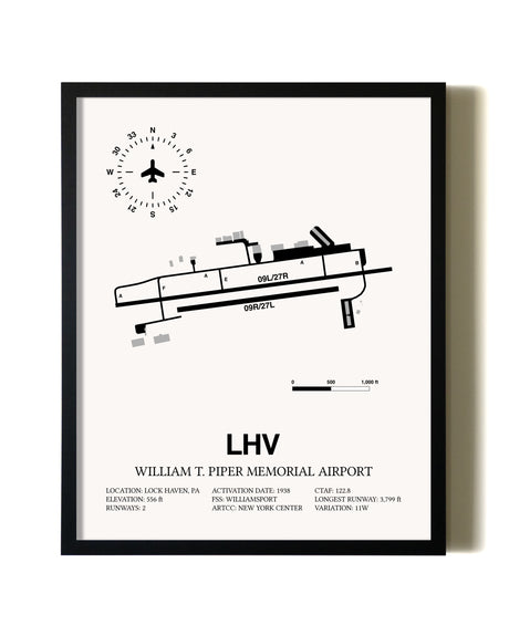 Framed William T. Piper Memorial Airport wall art poster in black frame