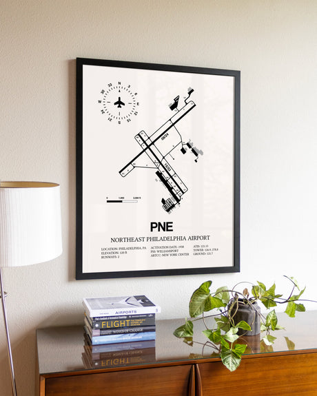 Northeast Philadelphia Airport aviation wall décor in black wood frame