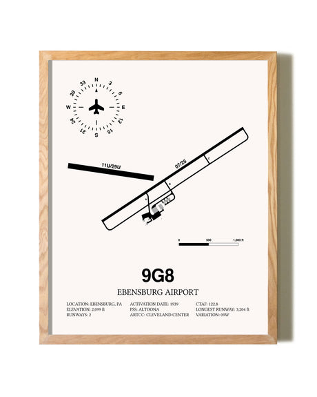 Ebensburg Airport framed print in natural wood frame