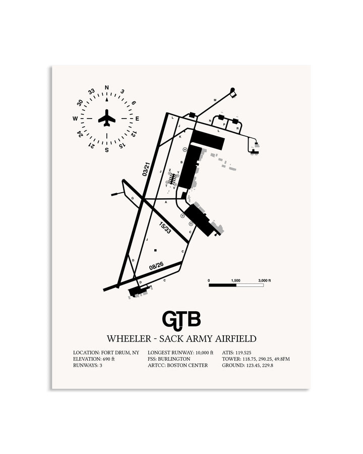 Gray Wheeler-Sack Army Airfield framed poster displayed in an airplane hangar