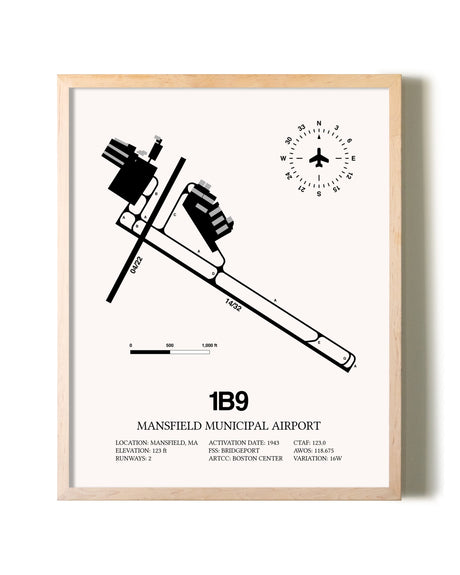 Mansfield Municipal Airport framed wall art in white frame