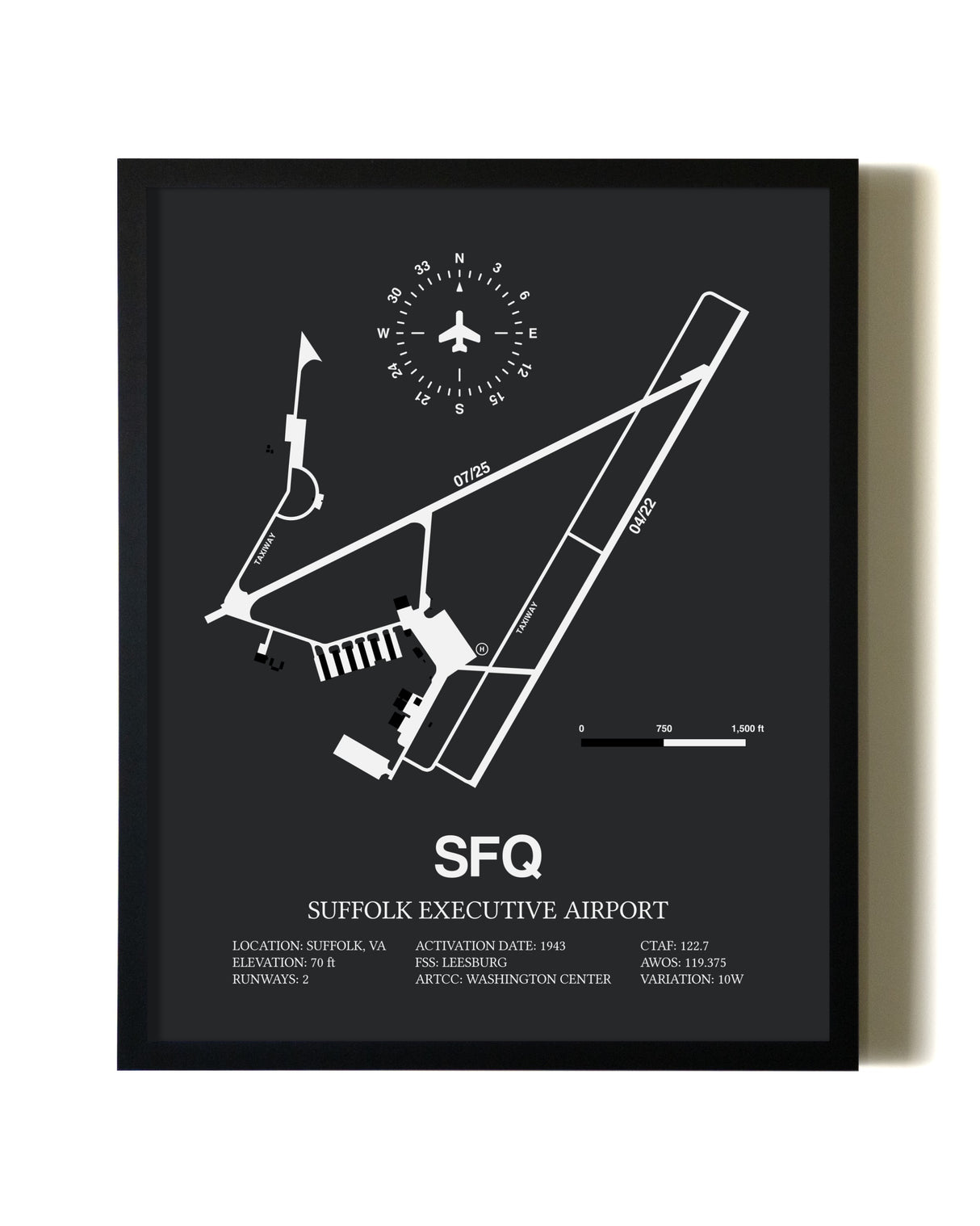 Unframed Suffolk Executive Airport map print poster