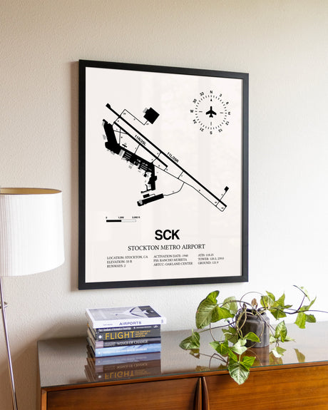 Stockton Metro Airport aviation wall décor in black wood frame