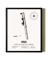 Framed Music City Executive Airport wall art poster in black frame