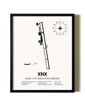 Framed Music City Executive Airport wall art poster in black frame